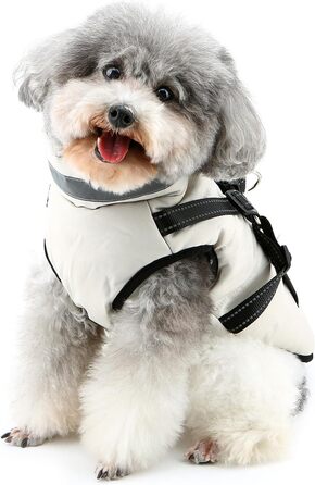 Тепла зимова куртка для собак маленьких порід (Yorkie, Chihuahua) з інтегрованим повідком, без рукавів, L кремового кольору