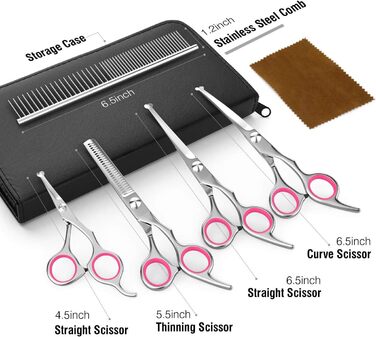 Набір професійних ножиць для грумінгу собак Pawaboo (5 шт.), рожевий