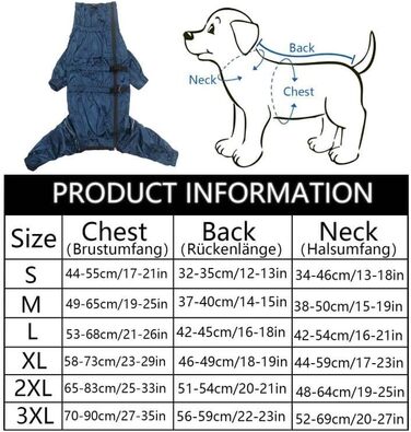 Дощовик для собак на 4 лапи, комплект куртка та штани, з отвором для шлейки, світловідбиваючий, водонепроникний, для великих, середніх та маленьких собак, Navy Blue, XXXL