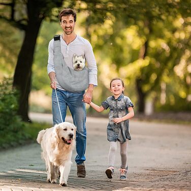 PetLoft Сумка-переноска для собак, реверсивна, регульована, крос-боді, з отвором для повідка, сіра