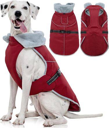 Куртка для собак Kuoser, тепла водонепроникна флісова, регульована, світловідбиваюча, для середніх собак, червона (3XL)