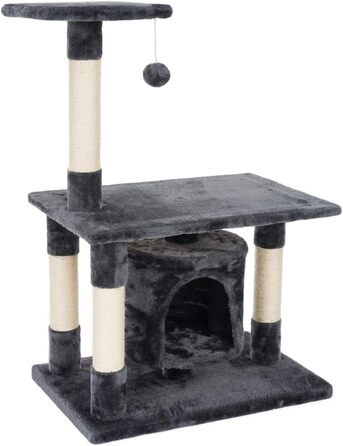 Драбина-кіготь для котів JAMAXX H-90cm з ігровим м'ячем та плюшевою платформою (сірий)