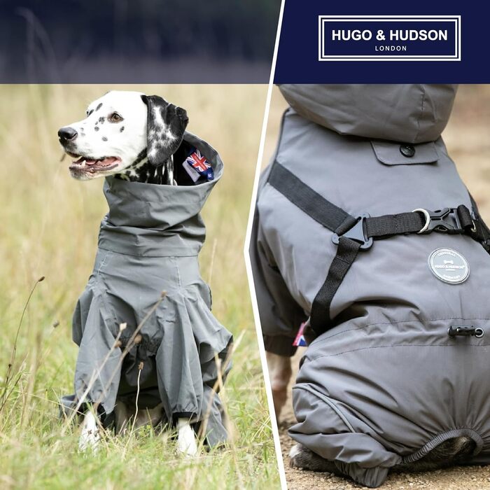 Зимовий теплий костюм-куртка для собак Hugo & Hudson, вітронепроникний з капюшоном, на застібках, сумісний з шлейкою, сірий, розмір S35