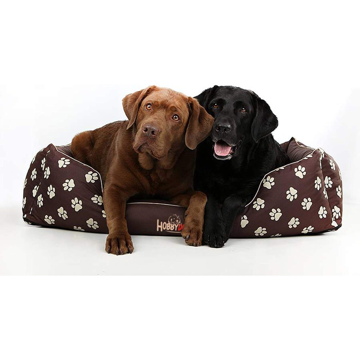 Ліжко для собак Prestige, M, 110x90 см, коричневе з лапами. Знімна та пральна наволочка. Підходить для собак маленьких, середніх та великих порід.