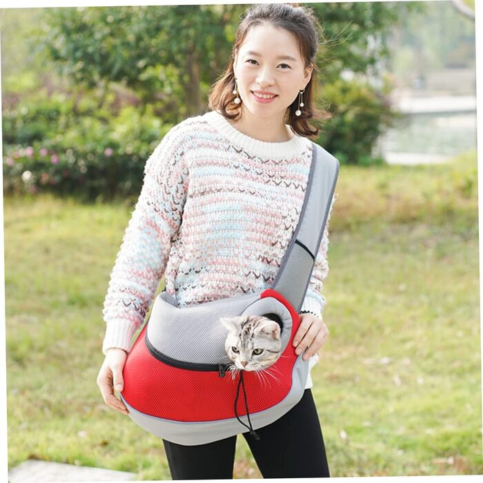 Переносна сумка-переноска для тварин BESPORTBLE, міцна сумка для собак, для подорожей, з вентиляційними вікнами та блискавкою, регульовані плечові ремені, переносна сумка для малих тварин та цуценят, червона