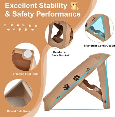 Сходинка для тварин SOARS: 4 сходинки, килимок з повсті, для собак та котів до 60 кг, антиковзаюча, для ліжка, авто, дивану (колір: коричневий)