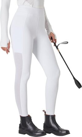 Легінси для верхової їзди для дівчаток FitT4 з силіконовими накладками, дихаючі та еластичні, для верхової школи та їзди на велосипеді (білий, S)