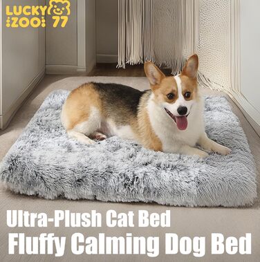 М'яке ліжко для собак середніх порід та котів, 75 x 50 x 8 см, плюшеве, миюче, сірий омбре