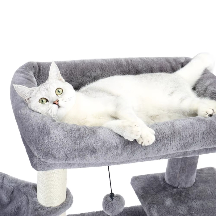 Високий кігтеточка-комплекс Petjet, сірий, сизаль, 5 рівнів