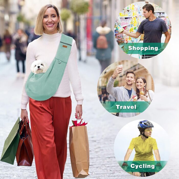 Переноска для собак Classycoo - дихаюча сітка, сумка для домашніх тварин, переноска для котів, з безпечною шнуркою, для тварин до 8 кг (М'ятно-зелений)