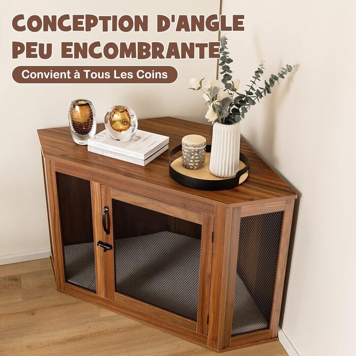 Клітка для собак COSTWAY XXL, кутова, з замком, подушкою, металевий каркас, 114 x 60 x 68 см