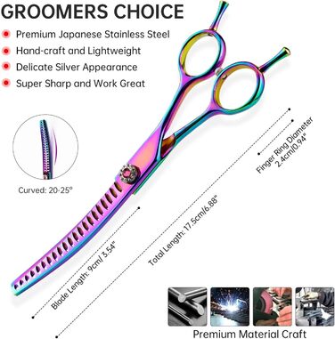 Професійна витончена ножиці для грумінгу собак та котів, 17.5 см, японська сталь, зменшення густоти на 65%, фіолетовий колір