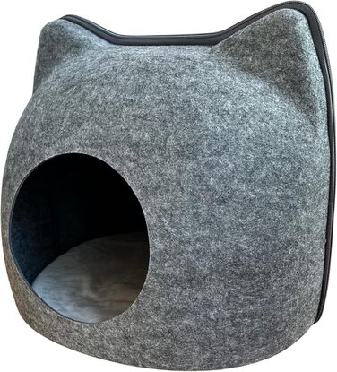Кігтеточка-будиночок для котів з фетру - ліжко, лежанка, будиночок для кота з подушкою (темно-сірий, великий)