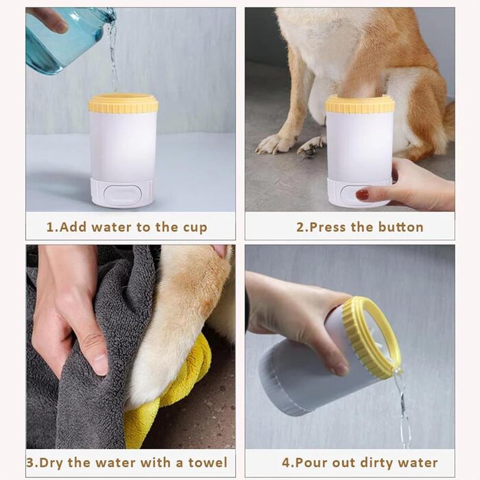 Портативний очищувач лап для собак з рушником, рожевий. Видаляє бруд та сміття з лап. Знімні силіконові вставки.