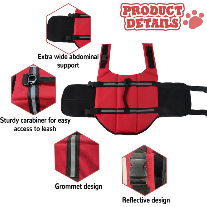 Жилет рятувальний для собак FainFun Orange, для малих та великих, регульований розмір, Ripstop, світловідбивачі, сильний плавучість