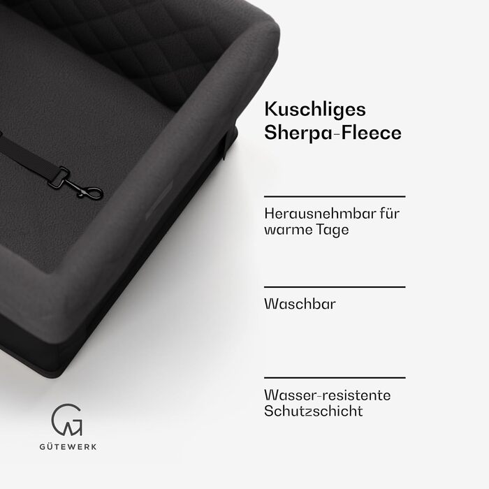 Автокрісло для собак середніх та маленьких порід Gütewerk, стабільне, з безпечною шлейкою, для переднього сидіння, темно-сіре