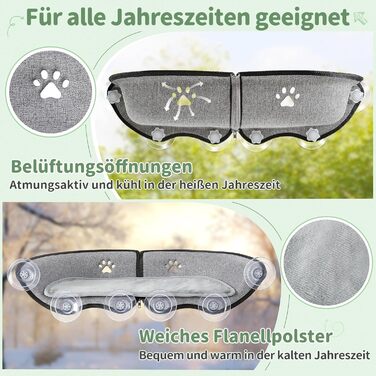 Кішка ліжко на вікно GUUSII HOME - гамак для котів, сіре, 71x19x9 см