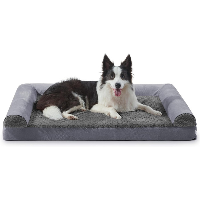 Ортопедичне ліжко для великих собак FURTIME, ергономічна подушка, 89x64 см, пране, сіре