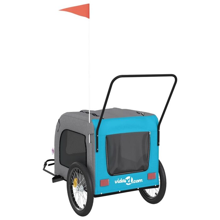 Візок для собак з колесами, велосипедний причіп для собак, блакитний та сірий, Oxford-Gewebe та метал, для домашніх тварин середнього розміру
