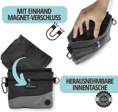 Сумка для кормів PetLove Leckerlibeutel для собак • З магнітною застібкою • З диспенсером для відходів • Можна використовувати як поясну сумку • Сіра L