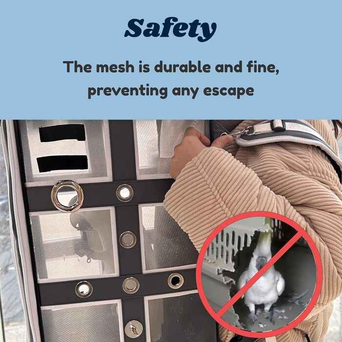 Пташиний рюкзак-переноска Birds Day для папуг, великий (L), з 2 жердочками та годівницею, нержавіюча сталь, темно-оливковий зелений