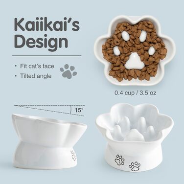 Повільний годівник для собак та котів Kaiikai, 150 мл, кераміка, піднятий, для сухого корму