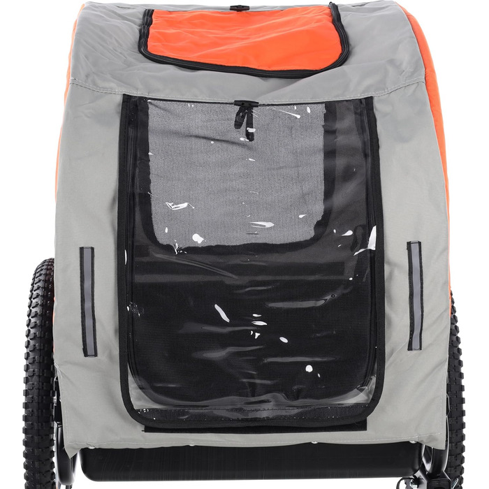 Причіп для велосипеда Flamingo Jolene сірий & оранжевий - 77,5x58x67см - з пластиковим ковшем, широкими колесами та 2 регульованими амортизаторами - 2 велосипедні з'єднувачі та система кріплення з блокуванням безпеки
