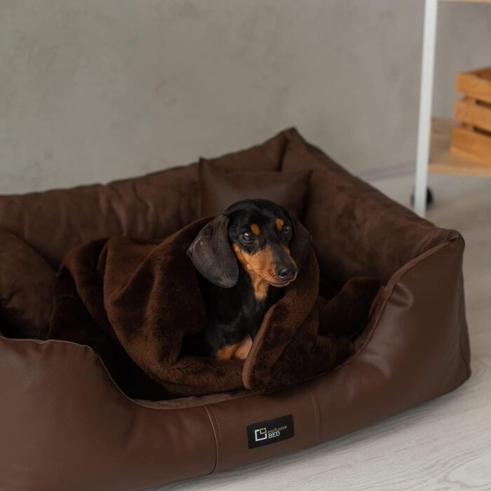 Ортопедичне ліжко для собак Eden, велике, без заповнювача - подушка для собак, килимок для собак з еко-шкіри + акрилового матеріалу, знімає біль, зносостійке, міцне (L, Коричневий)
