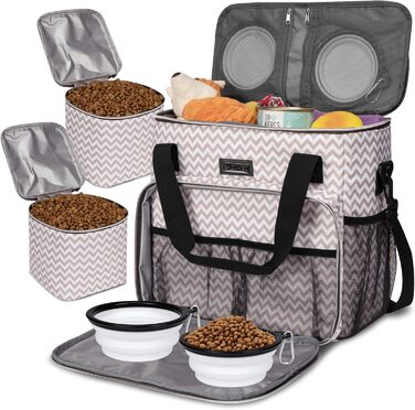 Сумка для подорожей з тваринами Baglher, переноска для собак та котів, з двома контейнерами для корму та двома силіконовими мисками; незамінний набір для подорожей з домашніми тваринами (Medium, Blw)