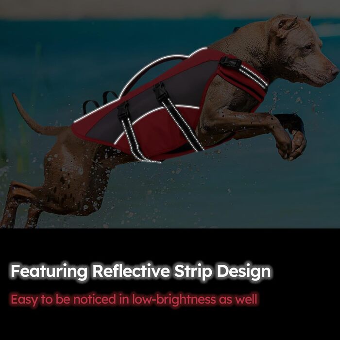 Жилет рятувальний для собак CITEKOILE з ручкою та світловідбиваючими елементами, регульований, для малих, середніх та великих собак, міцний, для водних видів спорту, плавання та катання на човні, червоний, XS, червоний
