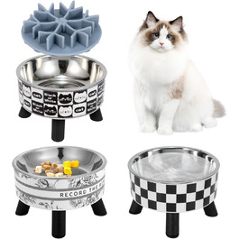 Набір мисок для котів з повільним годуванням (2 шт.), широкі, з нержавіючої сталі, пластикова підставка, силікон, повільний годівник, зручні для вусів, годівниця для домашніх тварин, станція для годування котів (Колір 2)