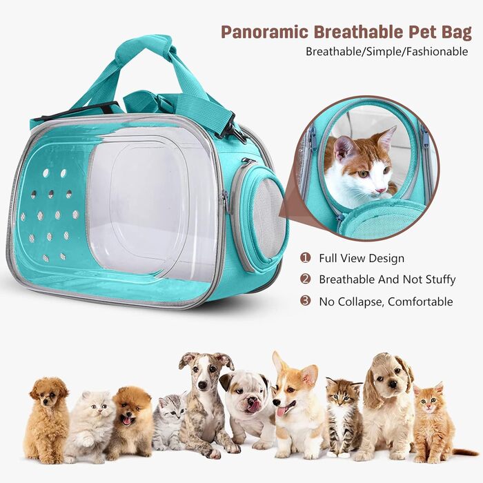 Транспортна переноска для собак та котів PETCUTE, складана та миюча, для подорожей літаком (Скай Блю)