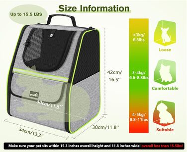 Рюкзак для кота Pecute з сітчастим вікном, переноска для тварин, сірий, до 6 кг