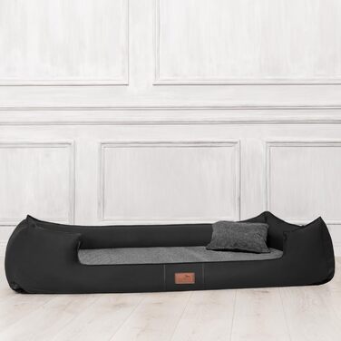 Tierlando® Ліжко ортопедичне для собак Linus Ortho Plus, 110x90 см, з віско-матрацом, штучна шкіра, чорний | Ліжко для собак