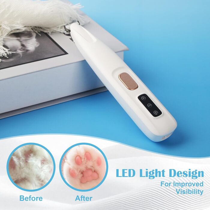 Бездротовий триммер для тварин PawTrim Pro з LED-підсвічуванням, USB, акумуляторний, вологостійкий. Для собак, котів, догляду за лапами, вухами, обличчям та тілом