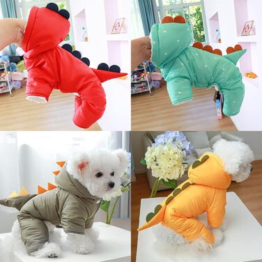 Зелений теплий костюм-перевдягання для собак у вигляді динозавра, XS