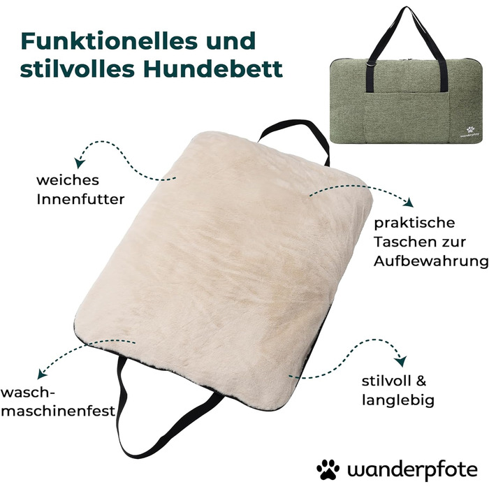 Ортопедичне собаче ліжко для подорожей з практичною сумкою – сертифікована якість OekoTex та GSR (M, Зелений)