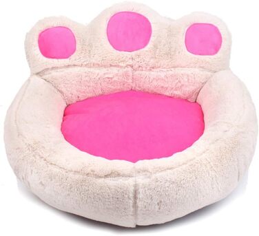 Кругле ліжко для собак FANSU з м'яким подушкою, антиковзаюча база, ліжко для котів з дизайном лапки ведмедя, розмір та колір обираються (L, кремовий)