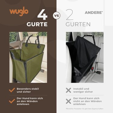 Автокрісло для собак WUGLO Extra Stabiler - міцне, водонепроникне, для собак середніх розмірів (M, Хакі)