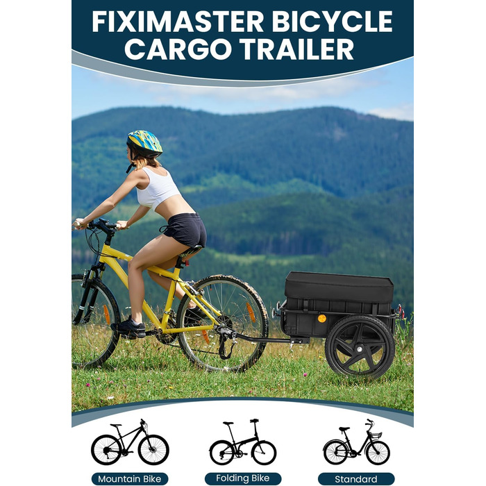 Велосипедний причіп 2-в-1 з ручкою для штовхання, міцний сталевий каркас, колеса 40 см, вантажопідйомність до 40 кг, чорний