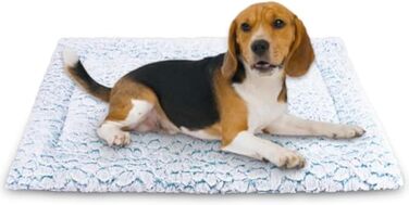 Лежанка для собак середніх порід, 75x50 см, з м'яким ворсом та антиковзною основою, блакитна, у мармуровому стилі