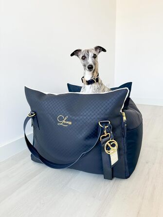 Еліанн | Дизайнерський автокрісло для собак | Навігатор, синій | Міцне | Дизайнерський бренд | Для собак маленьких та середніх порід | Підвищене автокрісло для собак