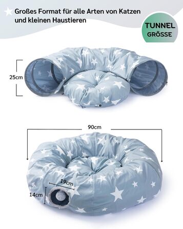 Туннель для котів JanYoo з м'яким ліжком, круглий тунель з двома входами, котяча печера, іграшка для котів, великий знімний тунель для гри в приміщенні