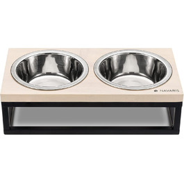Набір мисок для котів Navaris з кріпленням - станція годування. Миски з нержавіючої сталі та дерев'яний тримач для котів та собак