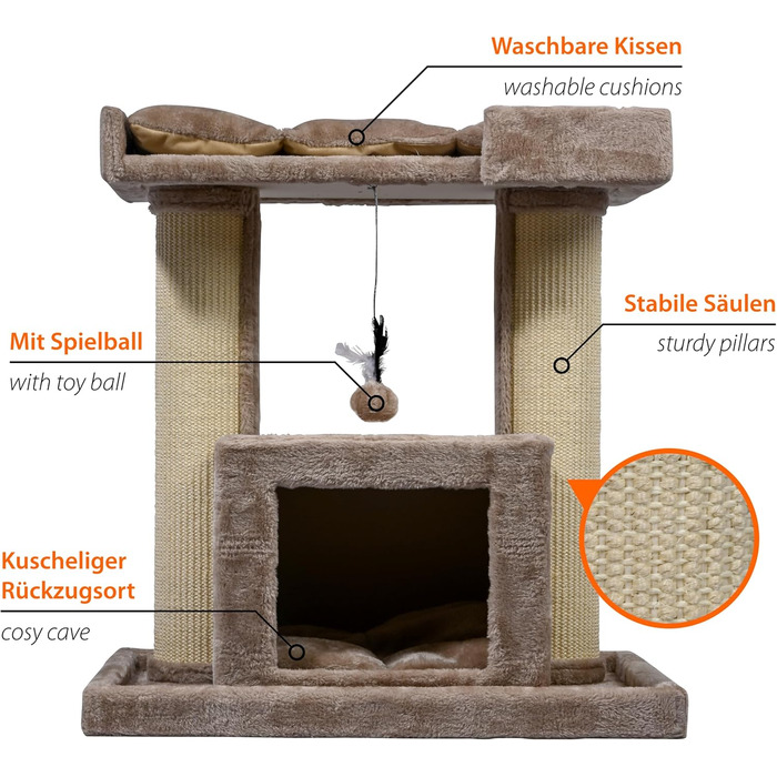 Котячий будиночок з дерева Dobar® Softy Premium - когтеточка, будиночок, лежанка, 35x60x100 см