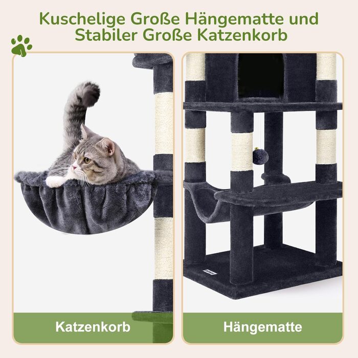 Котячий будиночок Globlazer з когтеточкою, 130 см, XL, темно-сірий. Стабільний кутовий комплекс з будиночком, платформою, гамаком та м'яким кошиком для великих котів.