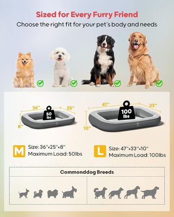 Надувне ліжко для собак QPAU з бортиками, миється, для подорожей, кемпінгу та дому, водонепроникне, з насосом та сумкою, для маленьких, середніх та великих собак (M)