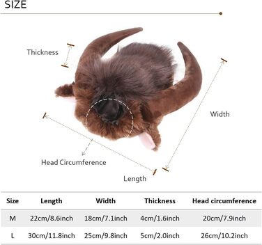 Перука-ріг для костюма собаки, косплей, голова бика, демон для святкування Дня подяки та Різдва
