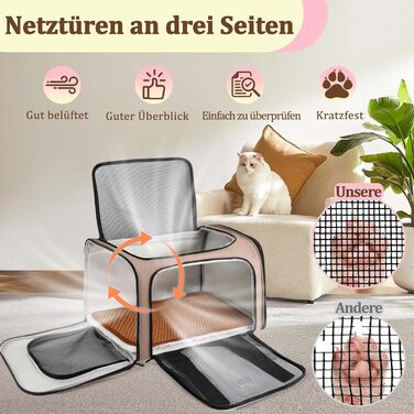 Транспортна сумка для котів та маленьких собак – складана, добре провітрювана переноска. Сумка для котів з водонепроникним вкладишем для безпечного транспортування до ветеринара, у подорожах та в автомобілі (Коричнева)