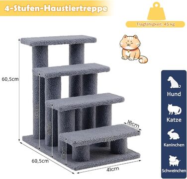 Сходинка для котів та собак GYMAX - 4 сходинки, сірий колір, 60,5 x 41 x 60,5 см